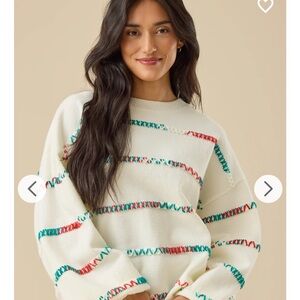 Altar'd State Cream Sweater with Colorful Stripes